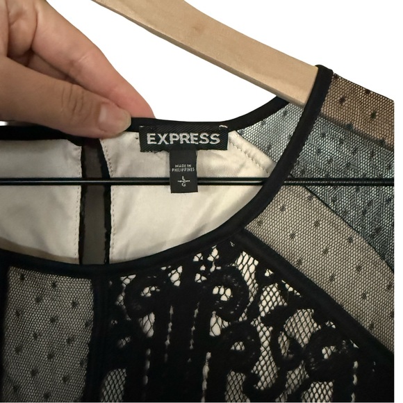 Express Black Lace Short Sleeve Blouse | Sheer Mesh Detail | Size L - Picture 4 of 4